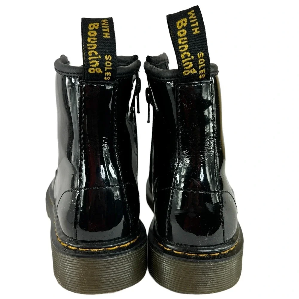 Dr. Martens 1460 J Patent Leather Lace Up Side Zip Ankle Boots Black Kids Size 3
